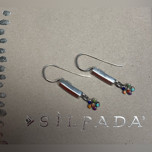 Silpada Vintage Sterling Silver Spiney Oyster Multi-Stone Flower Dangle Earrings - Picture 1 of 14